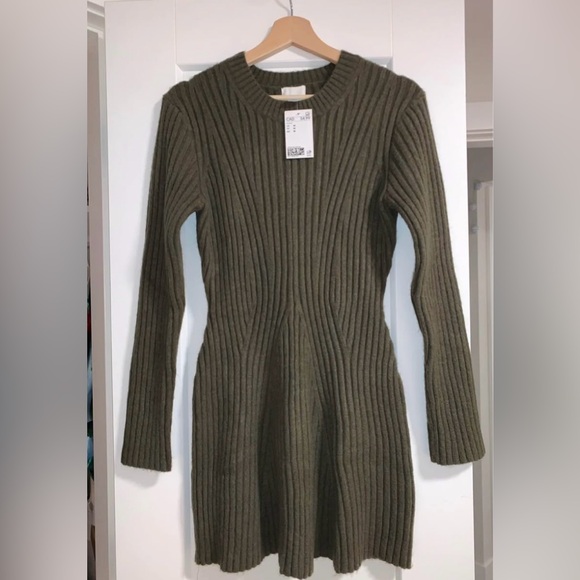 Olive Ribbed Knit Dress - Picture 4 of 5